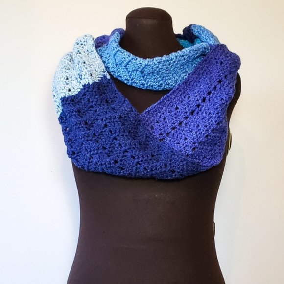 Multi-Blue Handmade Crochet Infinity Scarf - Picture 2 of 2